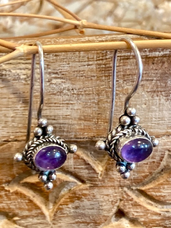 Sterling Silver Purple Drop Earrings 925 Jewelry - Picture 3 of 16